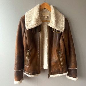 Michael Kors Faux Shearling Teddy Bomber Zip Jacket